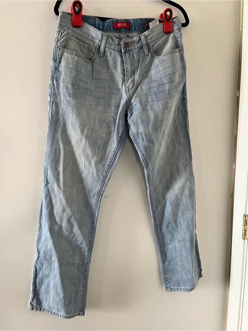 Guess Men's Light Wash Blue Slim Straight Jeans 32 X 30 Vintage Inspired 90s